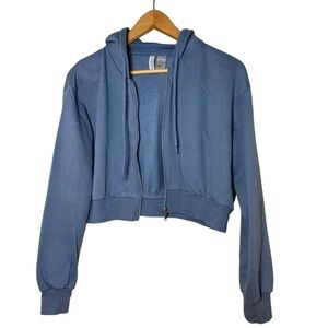 H&M| Women’s Blue Cropped Zip-Through Hoodie Sweatshirt- Size M